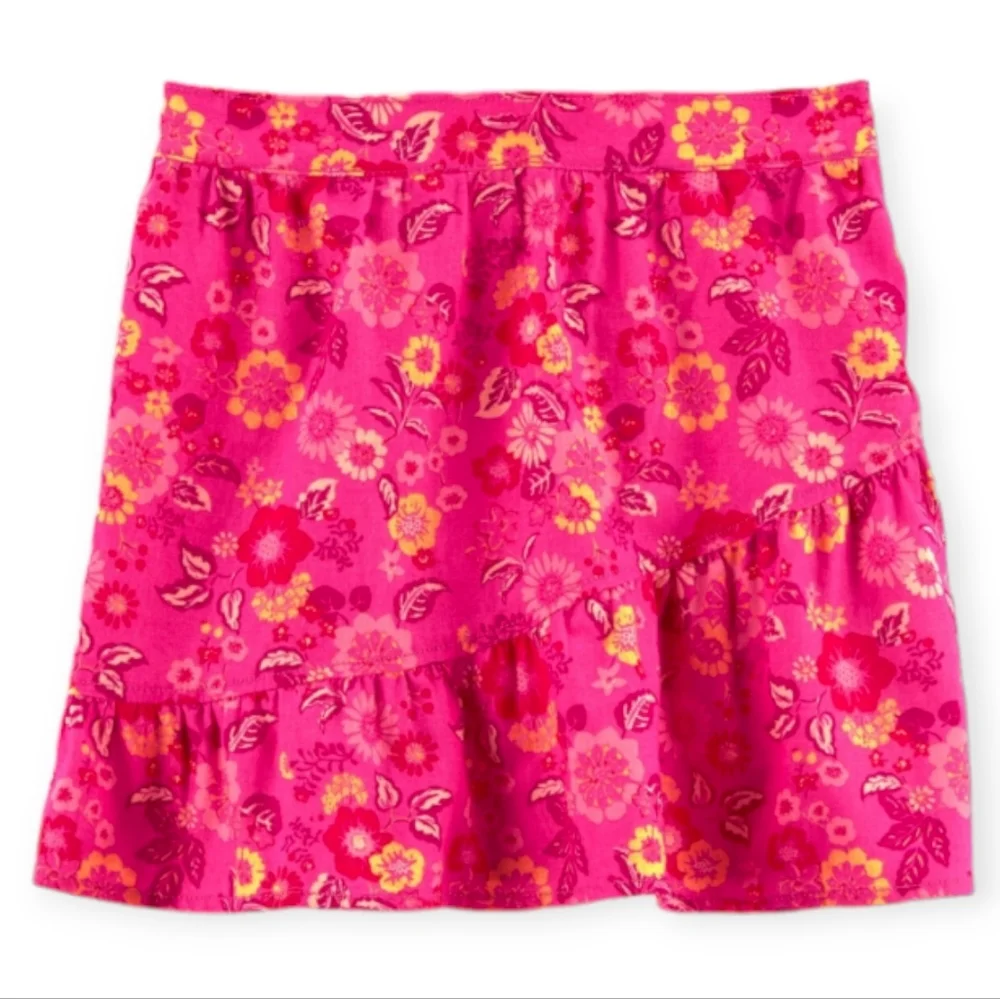 Carter's Girl's Size 7 Skirt Floral Print Pink  Elastic Waistband Ruffle